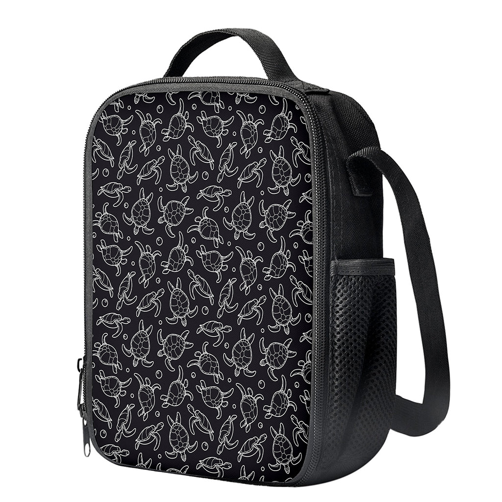 Black And White Sea Turtle Pattern Print Crossbody Lunch Bag