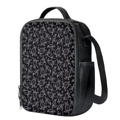 Black And White Sea Turtle Pattern Print Crossbody Lunch Bag