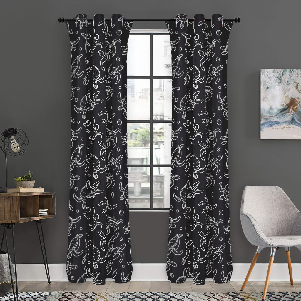 Black And White Sea Turtle Pattern Print Curtain