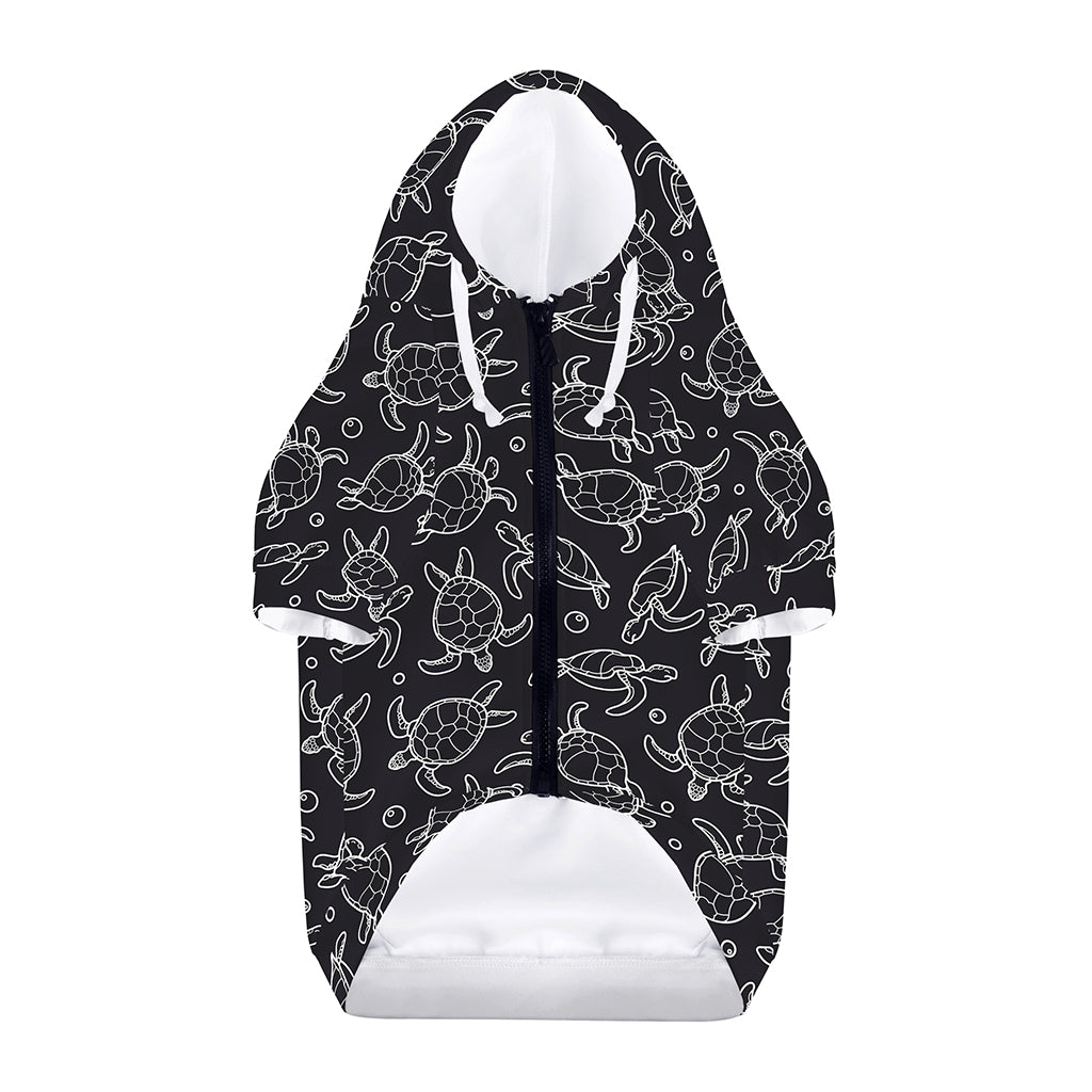 Black And White Sea Turtle Pattern Print Dog Zip Up Hoodie