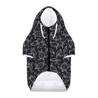 Black And White Sea Turtle Pattern Print Dog Zip Up Hoodie