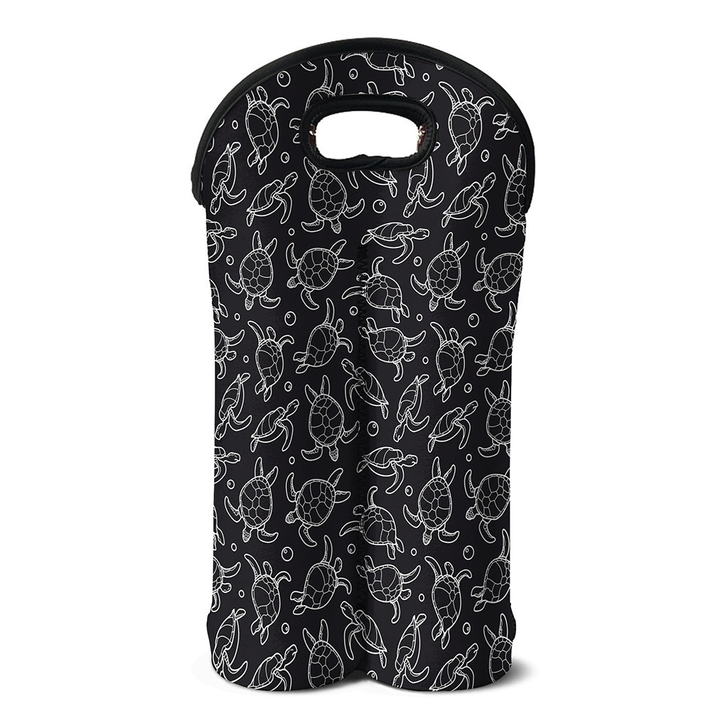 Black And White Sea Turtle Pattern Print Double Neoprene Wine Tote