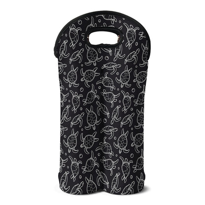 Black And White Sea Turtle Pattern Print Double Neoprene Wine Tote