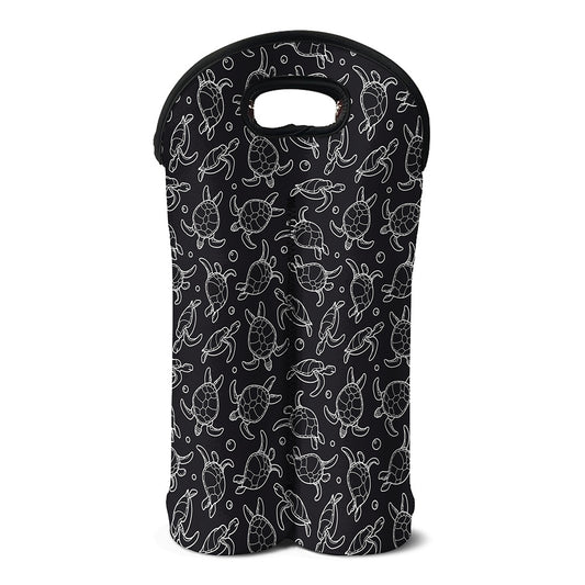Black And White Sea Turtle Pattern Print Double Neoprene Wine Tote