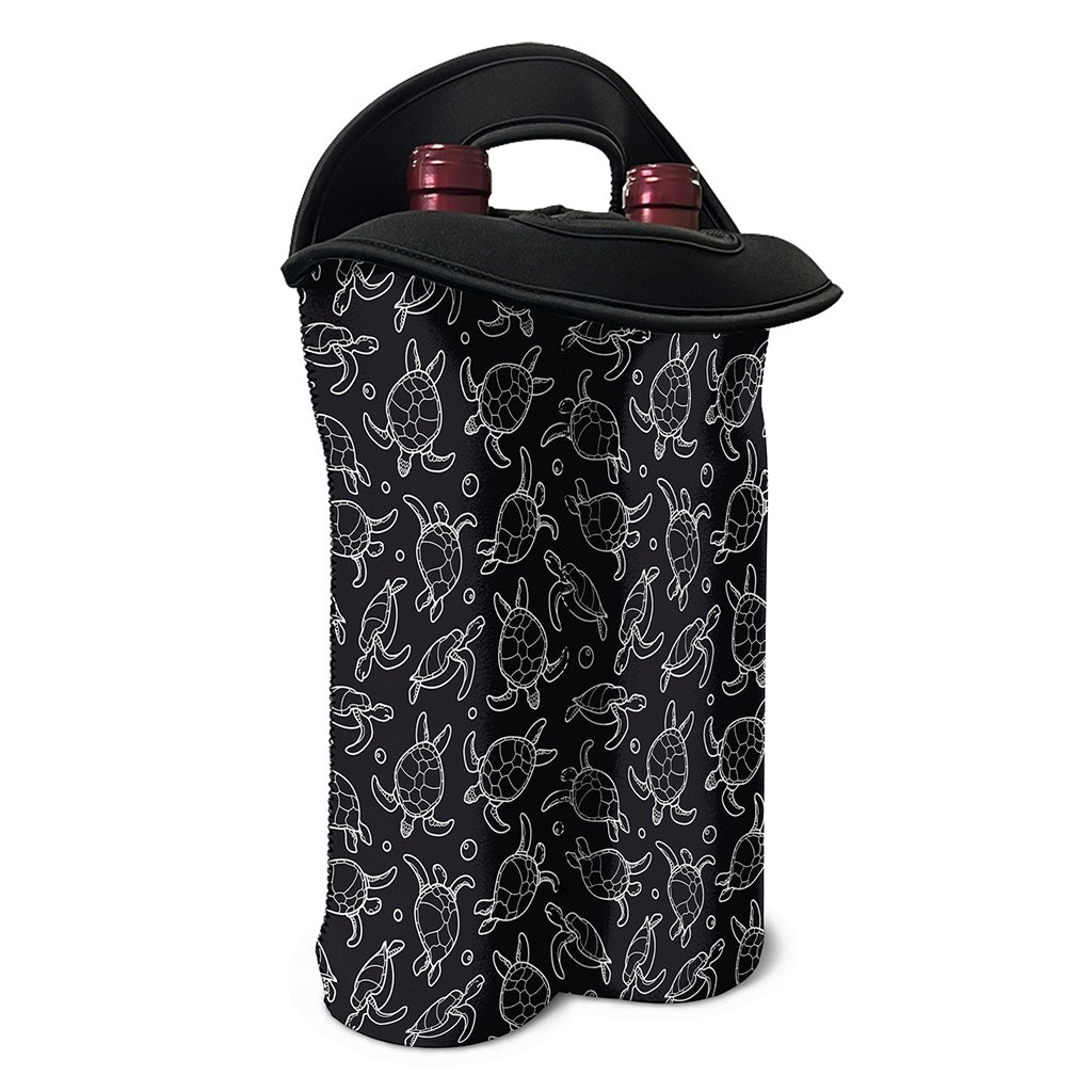 Black And White Sea Turtle Pattern Print Double Neoprene Wine Tote