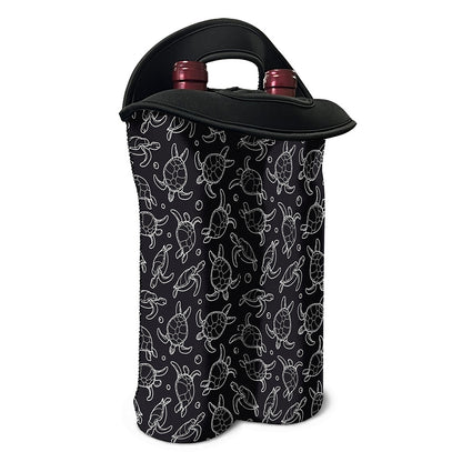 Black And White Sea Turtle Pattern Print Double Neoprene Wine Tote