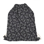 Black And White Sea Turtle Pattern Print Drawstring Bag