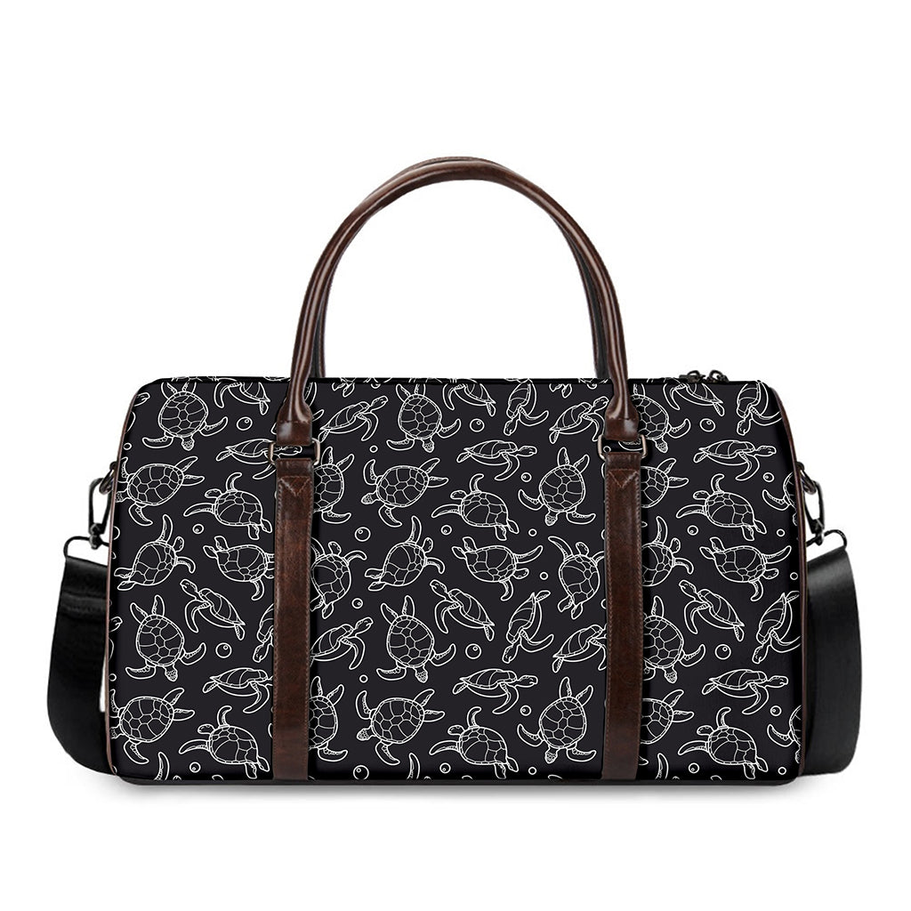 Black And White Sea Turtle Pattern Print Duffle Bag