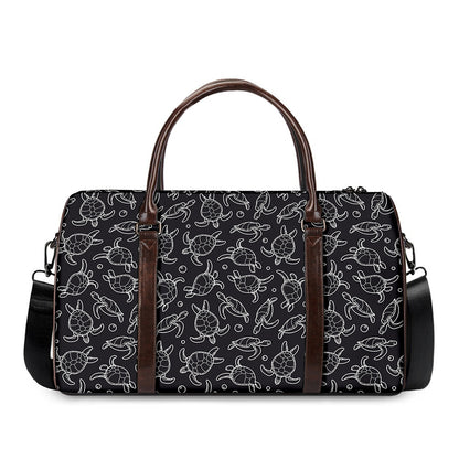 Black And White Sea Turtle Pattern Print Duffle Bag