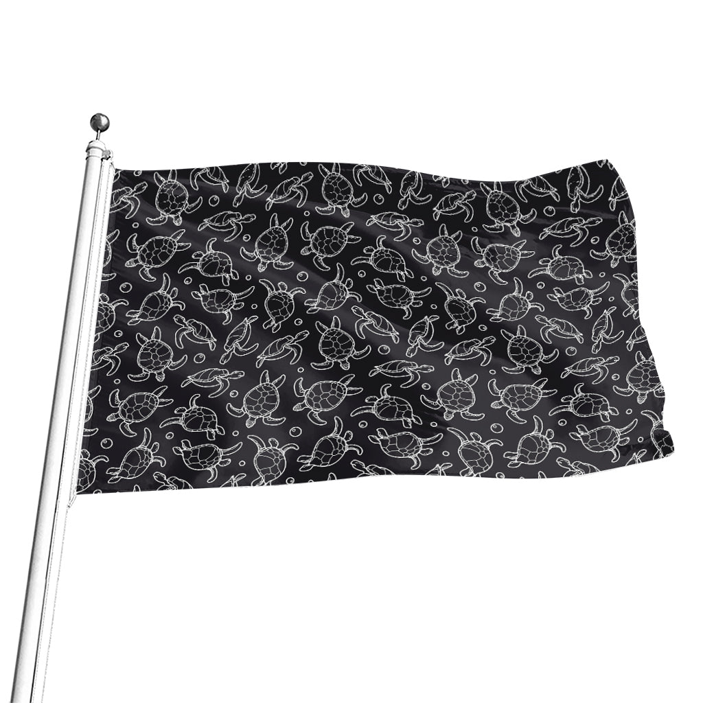 Black And White Sea Turtle Pattern Print Flag