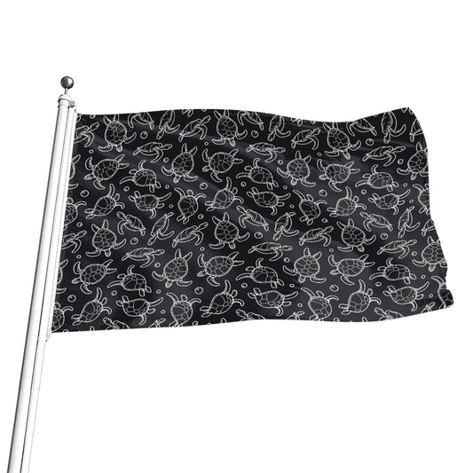 Black And White Sea Turtle Pattern Print Flag