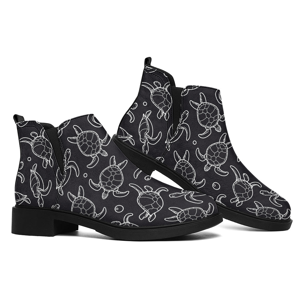 Black And White Sea Turtle Pattern Print Flat Ankle Boots