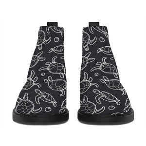 Black And White Sea Turtle Pattern Print Flat Ankle Boots