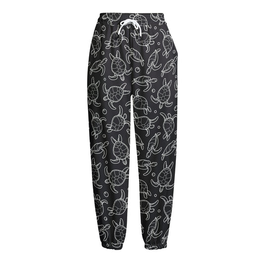Black And White Sea Turtle Pattern Print Fleece Lined Knit Pants