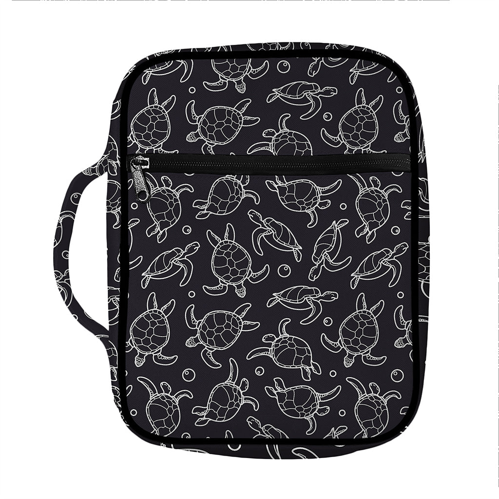 Black And White Sea Turtle Pattern Print Front Pocket Bible Bag
