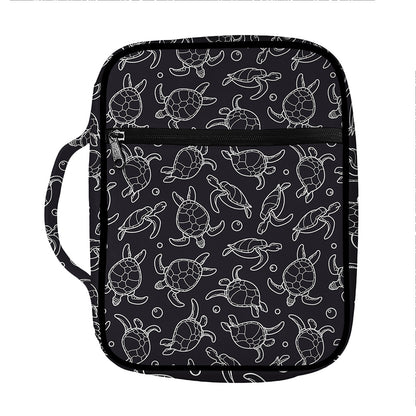 Black And White Sea Turtle Pattern Print Front Pocket Bible Bag