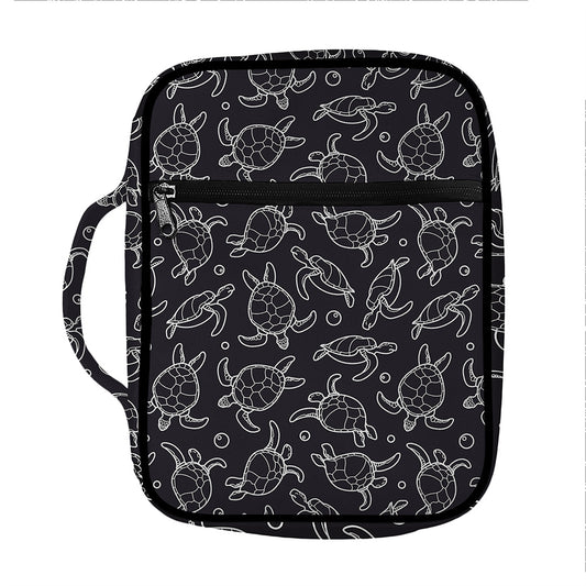 Black And White Sea Turtle Pattern Print Front Pocket Bible Bag