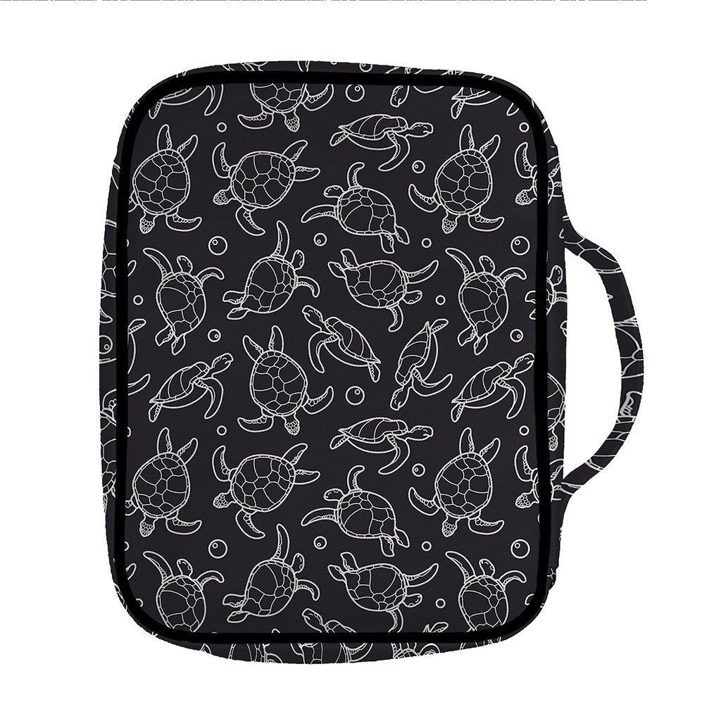 Black And White Sea Turtle Pattern Print Front Pocket Bible Bag