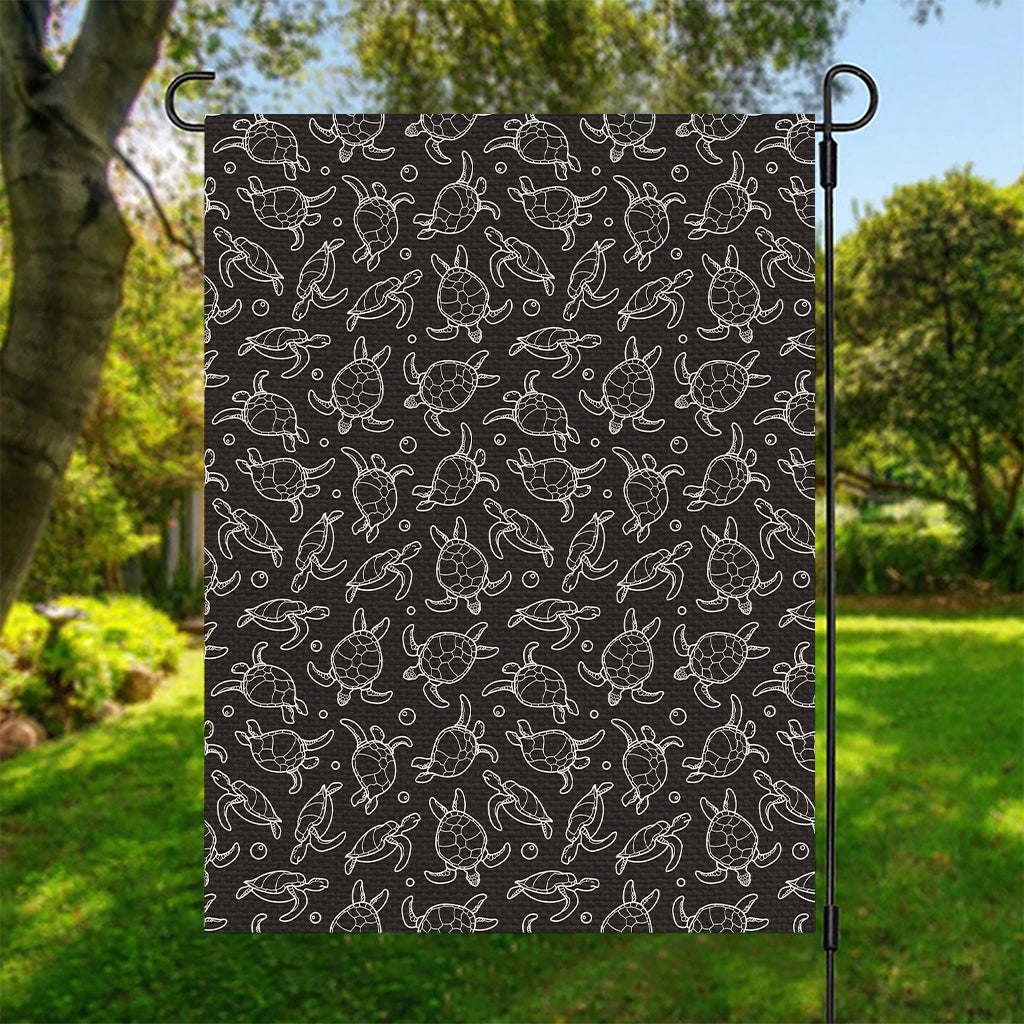 Black And White Sea Turtle Pattern Print Garden Flag