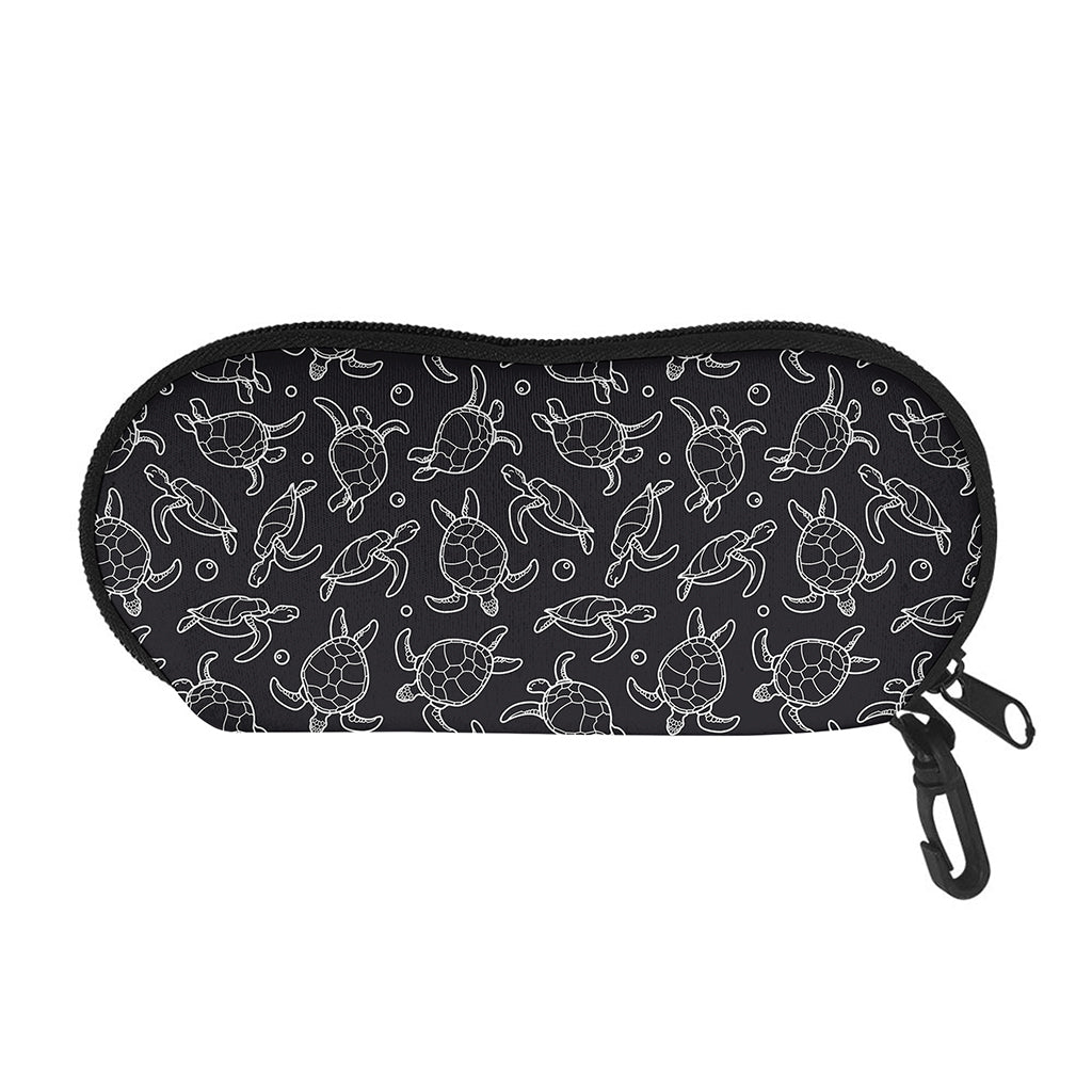 Black And White Sea Turtle Pattern Print Glasses Case
