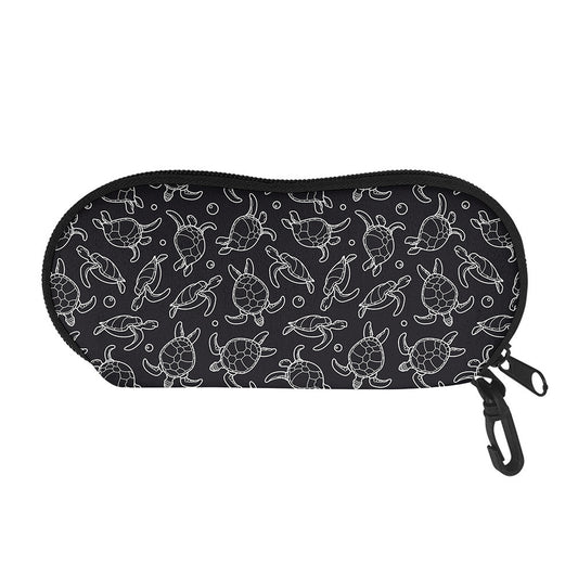 Black And White Sea Turtle Pattern Print Glasses Case