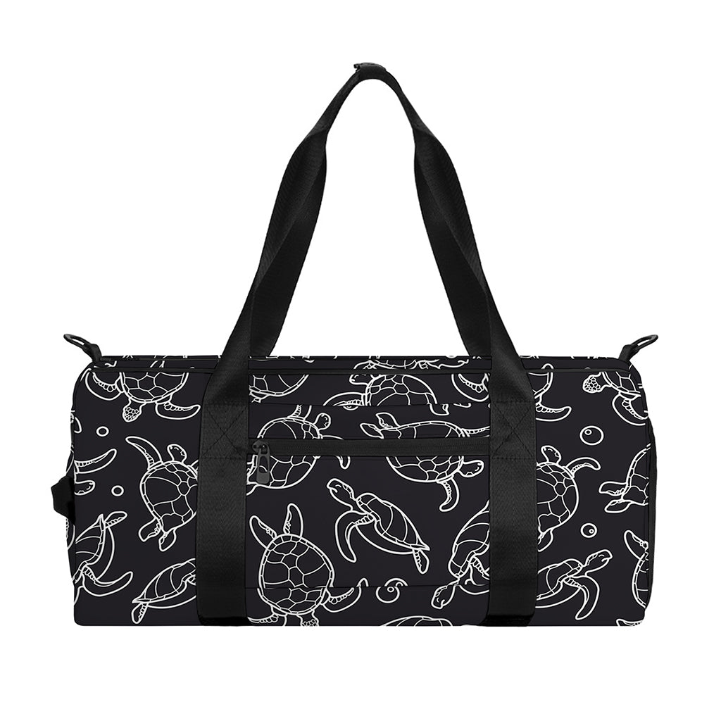 Black And White Sea Turtle Pattern Print Gym Bag