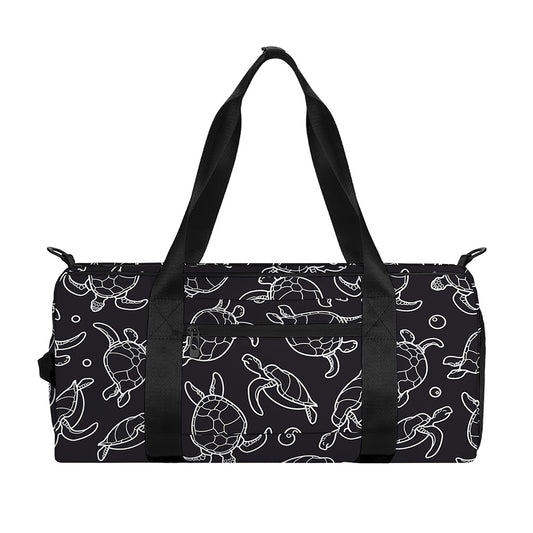 Black And White Sea Turtle Pattern Print Gym Bag