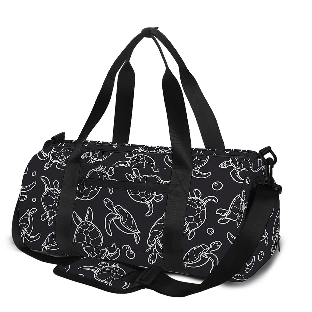Black And White Sea Turtle Pattern Print Gym Bag