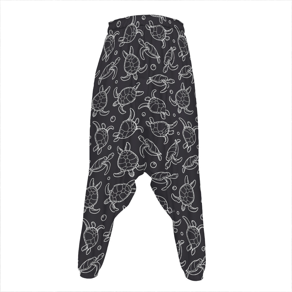 Black And White Sea Turtle Pattern Print Hammer Pants