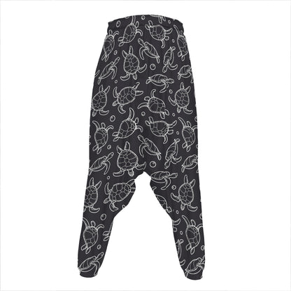 Black And White Sea Turtle Pattern Print Hammer Pants