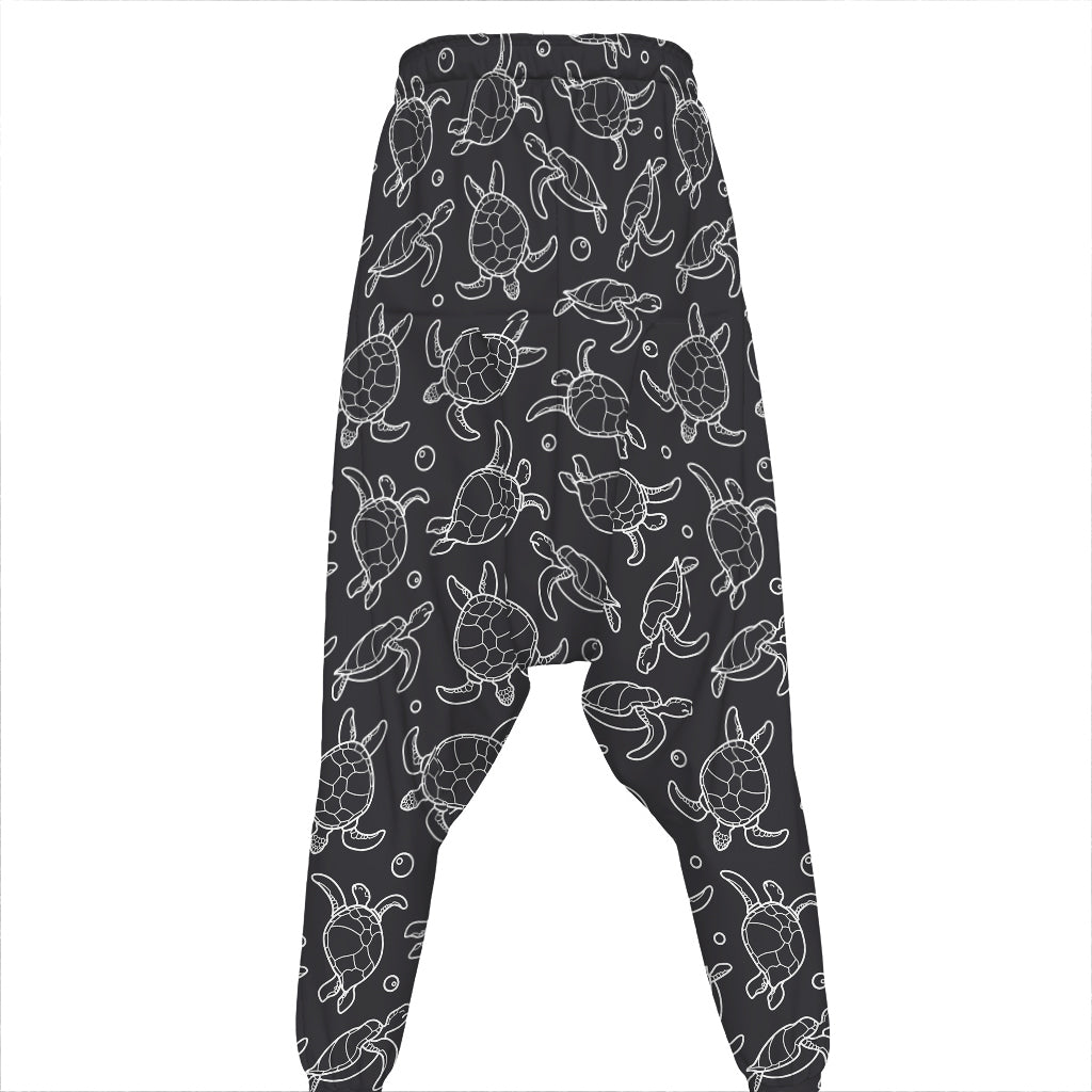 Black And White Sea Turtle Pattern Print Hammer Pants