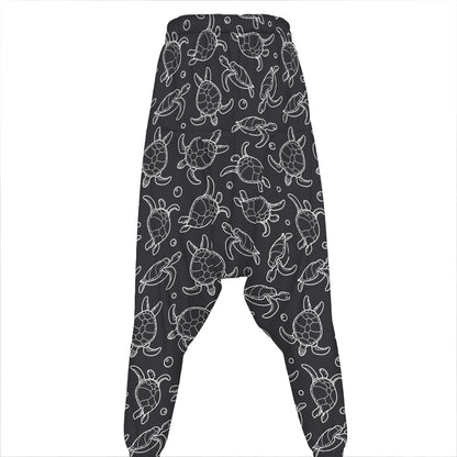 Black And White Sea Turtle Pattern Print Hammer Pants