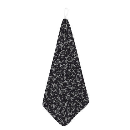 Black And White Sea Turtle Pattern Print Hand Towel