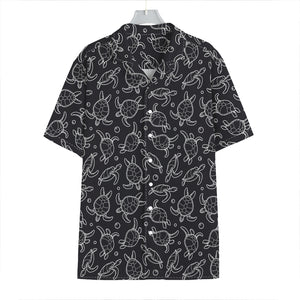 Black And White Sea Turtle Pattern Print Hawaiian Shirt