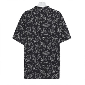 Black And White Sea Turtle Pattern Print Hawaiian Shirt