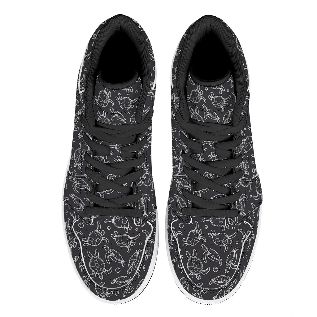 Black And White Sea Turtle Pattern Print High Top Leather Sneakers