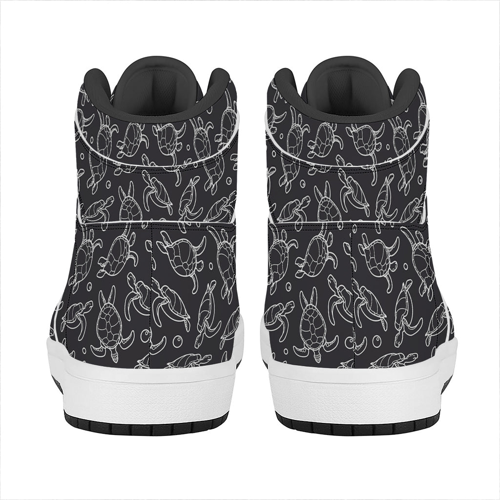 Black And White Sea Turtle Pattern Print High Top Leather Sneakers