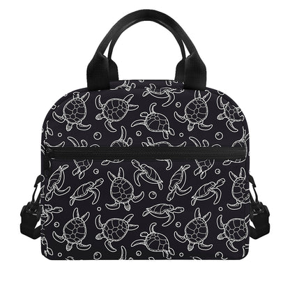 Black And White Sea Turtle Pattern Print Insulated Lunch Bag