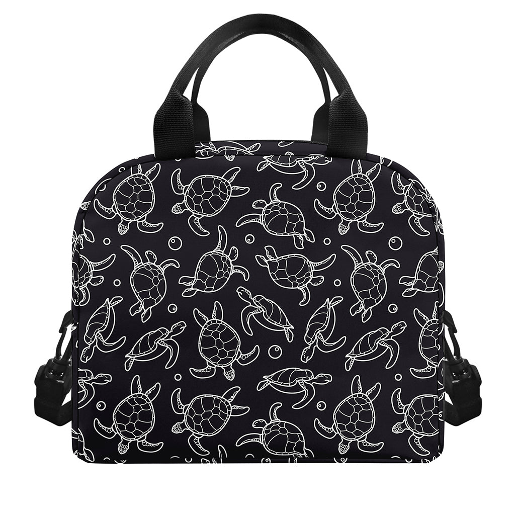 Black And White Sea Turtle Pattern Print Insulated Lunch Bag