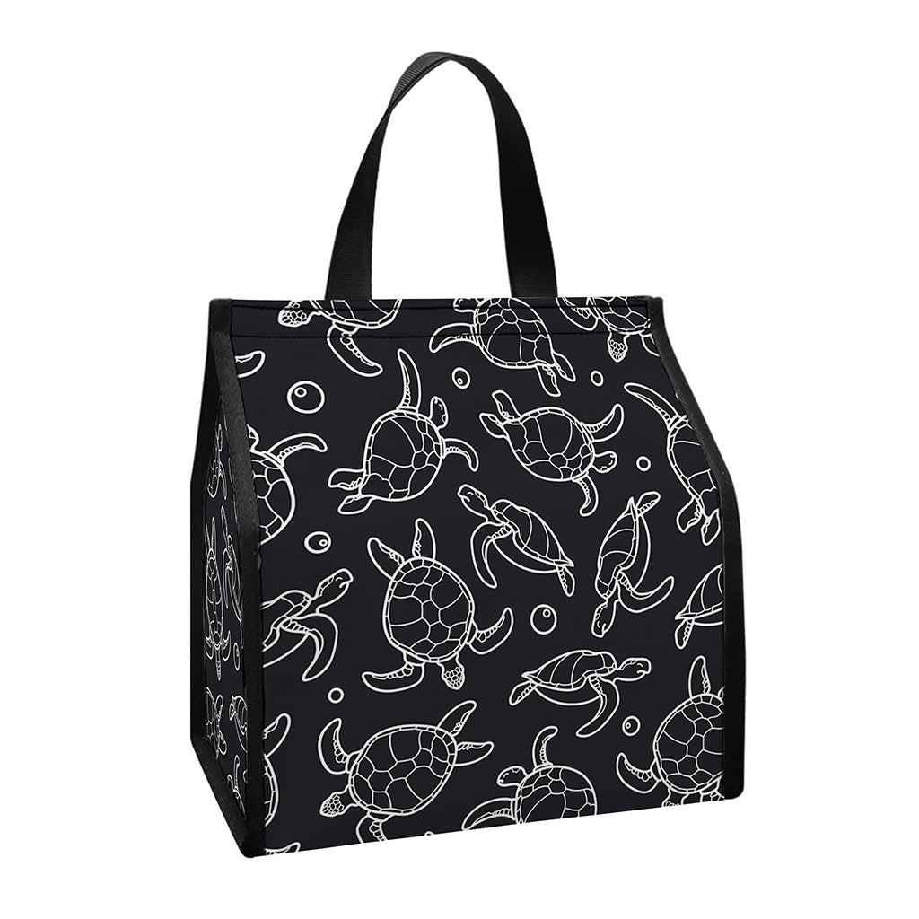 Black And White Sea Turtle Pattern Print Insulated Lunch Tote