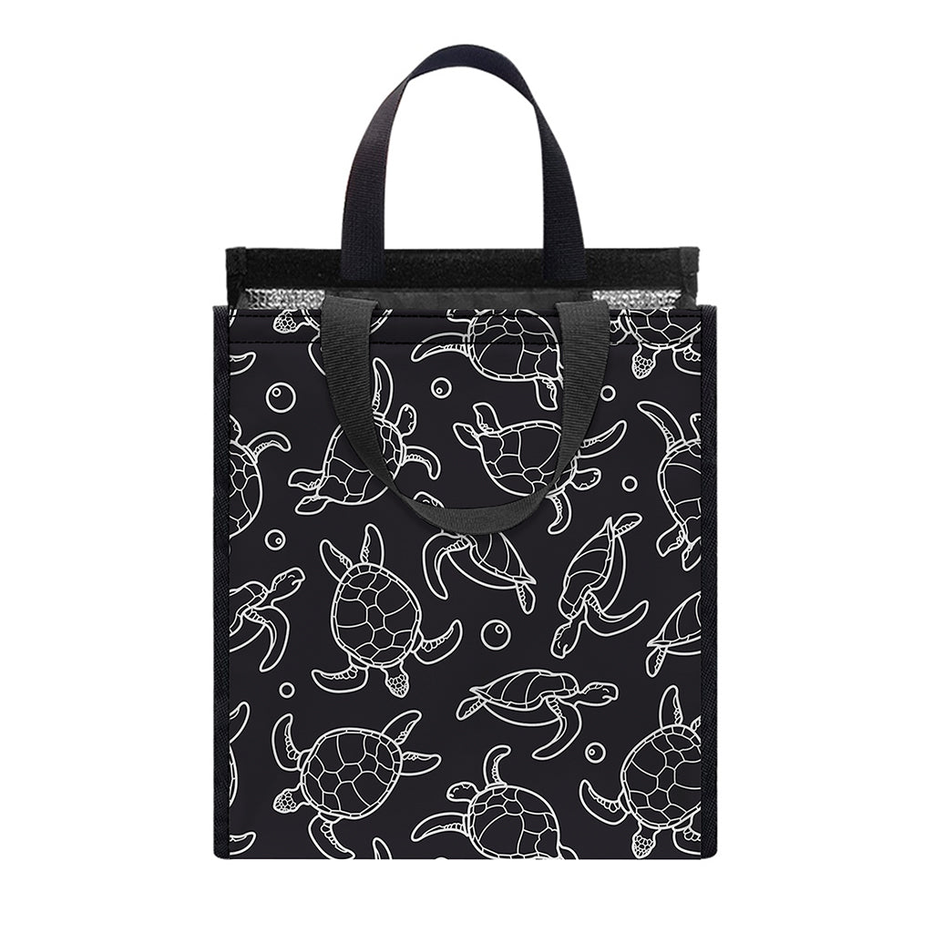 Black And White Sea Turtle Pattern Print Insulated Lunch Tote