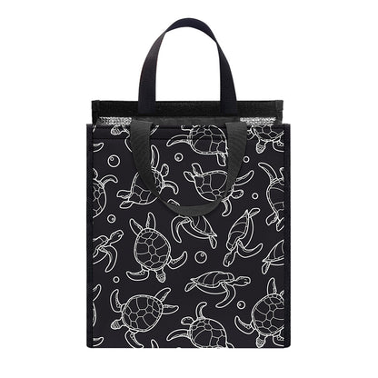 Black And White Sea Turtle Pattern Print Insulated Lunch Tote