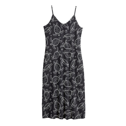 Black And White Sea Turtle Pattern Print Jersey Midi Cami Dress
