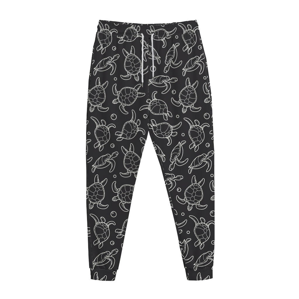 Black And White Sea Turtle Pattern Print Jogger Pants