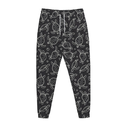 Black And White Sea Turtle Pattern Print Jogger Pants
