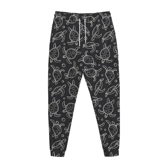 Black And White Sea Turtle Pattern Print Jogger Pants