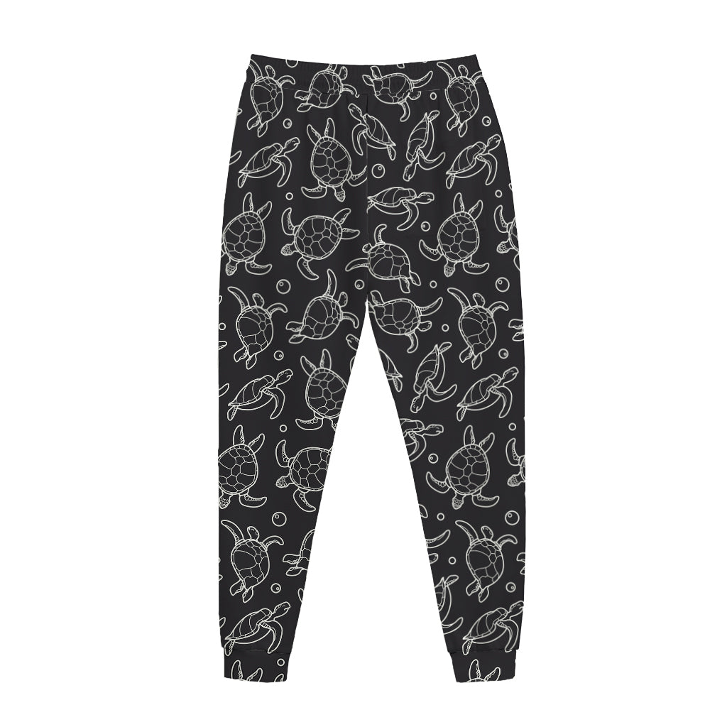 Black And White Sea Turtle Pattern Print Jogger Pants