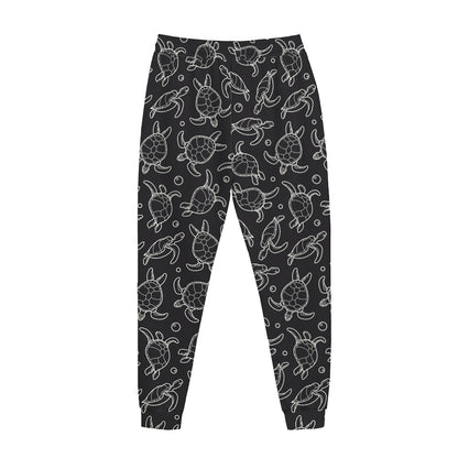 Black And White Sea Turtle Pattern Print Jogger Pants