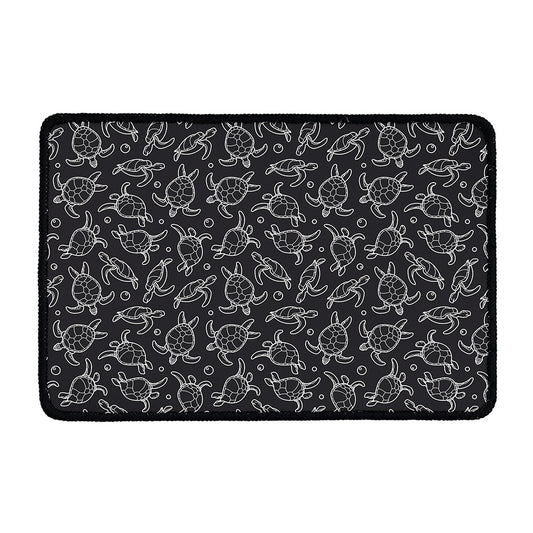Black And White Sea Turtle Pattern Print Kitchen Mat