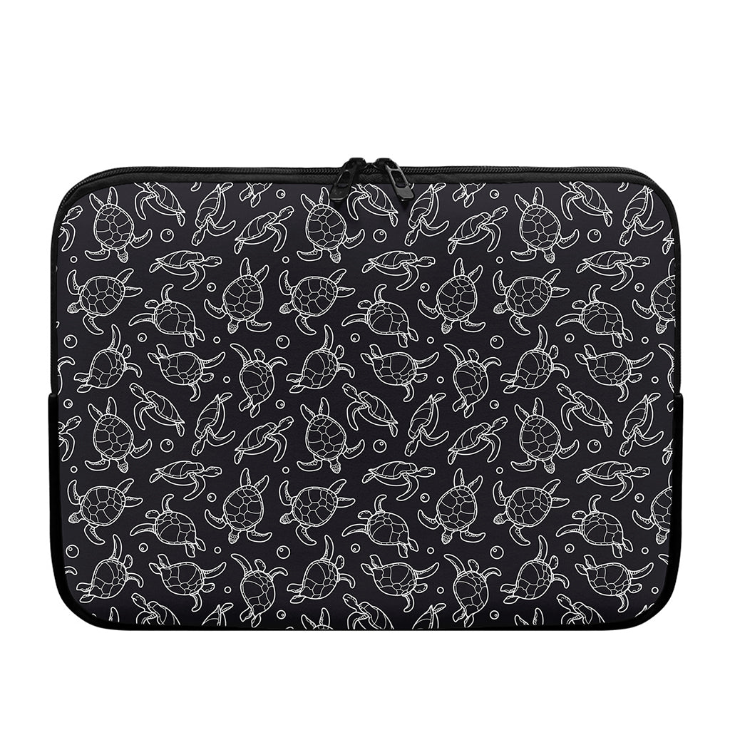 Black And White Sea Turtle Pattern Print Laptop Sleeve